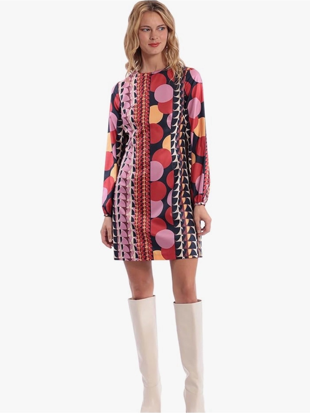 Donna Morgan Pink Brown Retro Sheath Dress Long Sleeve Knee Length Women 4